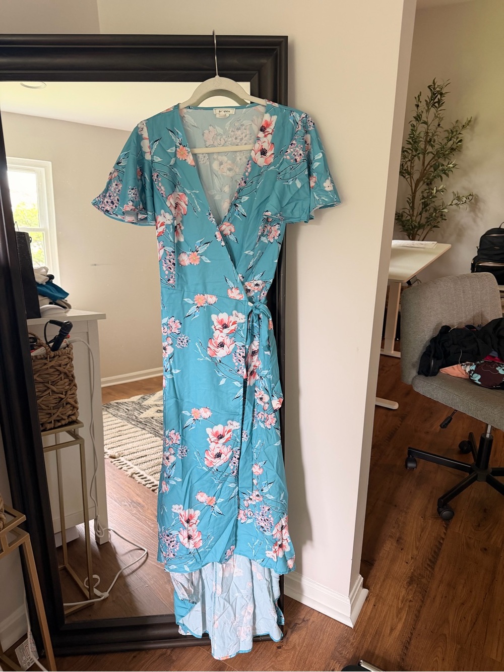 Soieblu Teal Floral High-Low Wrap Dress